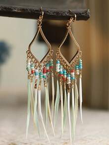 bông tai hình lông vũ nhiều màu sắc tinh tế cho nữ theo phong cách Bohemian - Nhiều màu - Xem 2