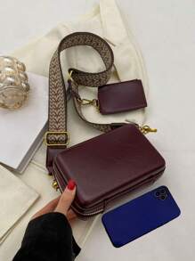 迷你方形包配零钱包复古，勃艮第包，包包，新年理想礼物，女士包配小钱包，时尚勃艮第包