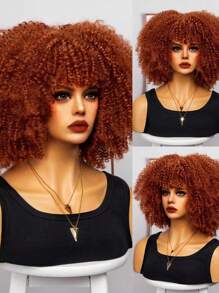 12寸小卷曲人造纖維合成假髮,適合日常使用 - 棕色 - 查看 1