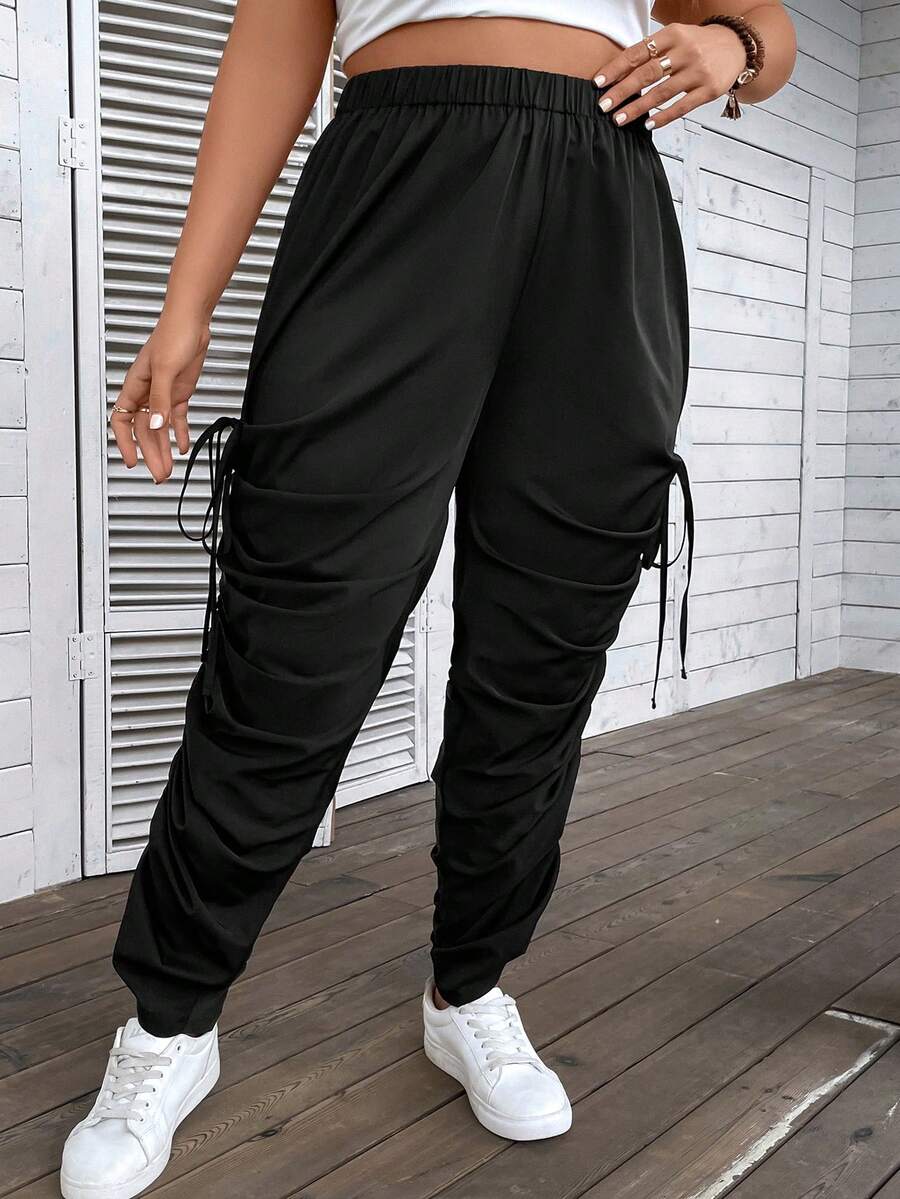 Flirla Pantalones con cordón lateral fruncido - Negro - Ver 1