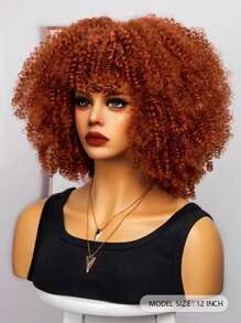 12寸小卷曲人造纖維合成假髮,適合日常使用 - 棕色 - 查看 2