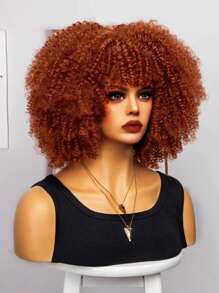 12寸小卷曲人造纖維合成假髮,適合日常使用 - 棕色 - 查看 4