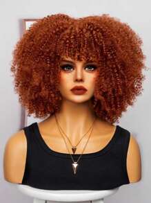 12寸小卷曲人造纖維合成假髮,適合日常使用 - 棕色 - 查看 5