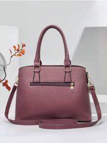 PLANEE大容量便攜商務休閒經典時尚2入組手提袋橫跨式包掛飾，最適合商務戶外返校學生媽媽工作，通勤辦公最佳選擇，適合少女女性大學生，輕便實用大容量商務休閒，工作逛街購物旅遊的最佳首選 - 紫色 - 查看 2