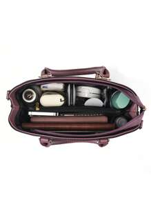 PLANEE大容量便攜商務休閒經典時尚2入組手提袋橫跨式包掛飾，最適合商務戶外返校學生媽媽工作，通勤辦公最佳選擇，適合少女女性大學生，輕便實用大容量商務休閒，工作逛街購物旅遊的最佳首選 - 紫色 - 查看 4