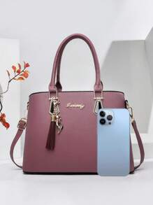 PLANEE大容量便攜商務休閒經典時尚2入組手提袋橫跨式包掛飾，最適合商務戶外返校學生媽媽工作，通勤辦公最佳選擇，適合少女女性大學生，輕便實用大容量商務休閒，工作逛街購物旅遊的最佳首選 - 紫色 - 查看 9