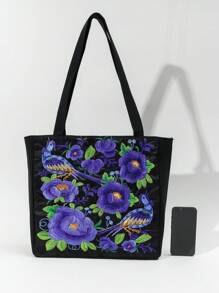 中等購物袋花卉刺繡度假 - 彩色 - 查看 5