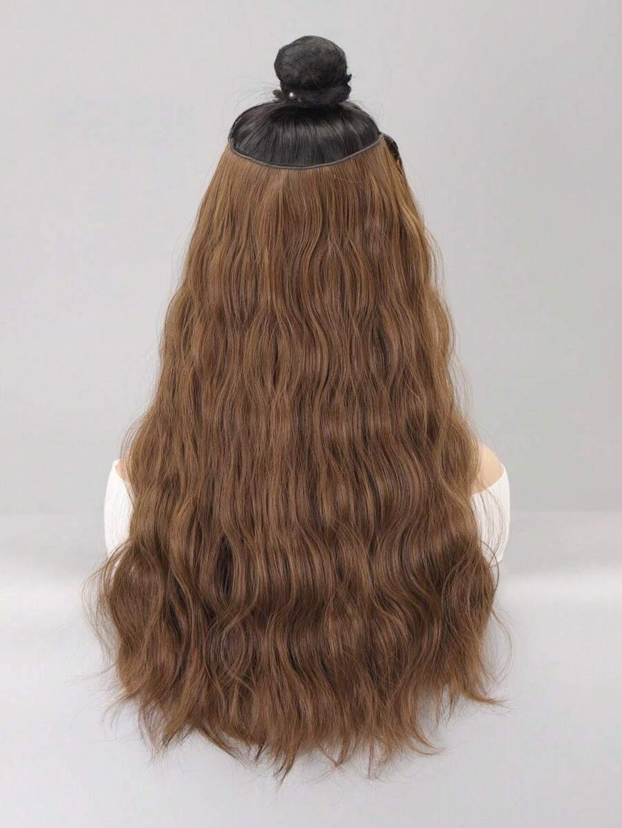 小波浪燈棕色18-22英寸V形夾片合成纖維接髮適合女士