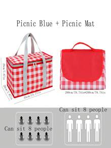 1 Thảm dã ngoại ngoài trời họa tiết kẻ sọc chống nước & 1 Túi dã ngoại - Đỏ và trắng - Xem 3