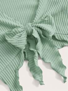 SHEIN ICON 木耳邊喇叭袖前繫帶上衣 - 薄荷綠 - 查看 4