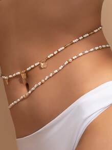 2 Stücke/Set Taillen-Kette mit Fashion Plastik Schmetterling & Perle Dekor, Für Frauen Für Tägliche Dekoration