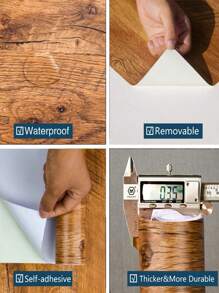 1roll PVC Wall Paper, Modern Wooden Pattern Wall Adhesive Roll For Home - Bronze - View 6