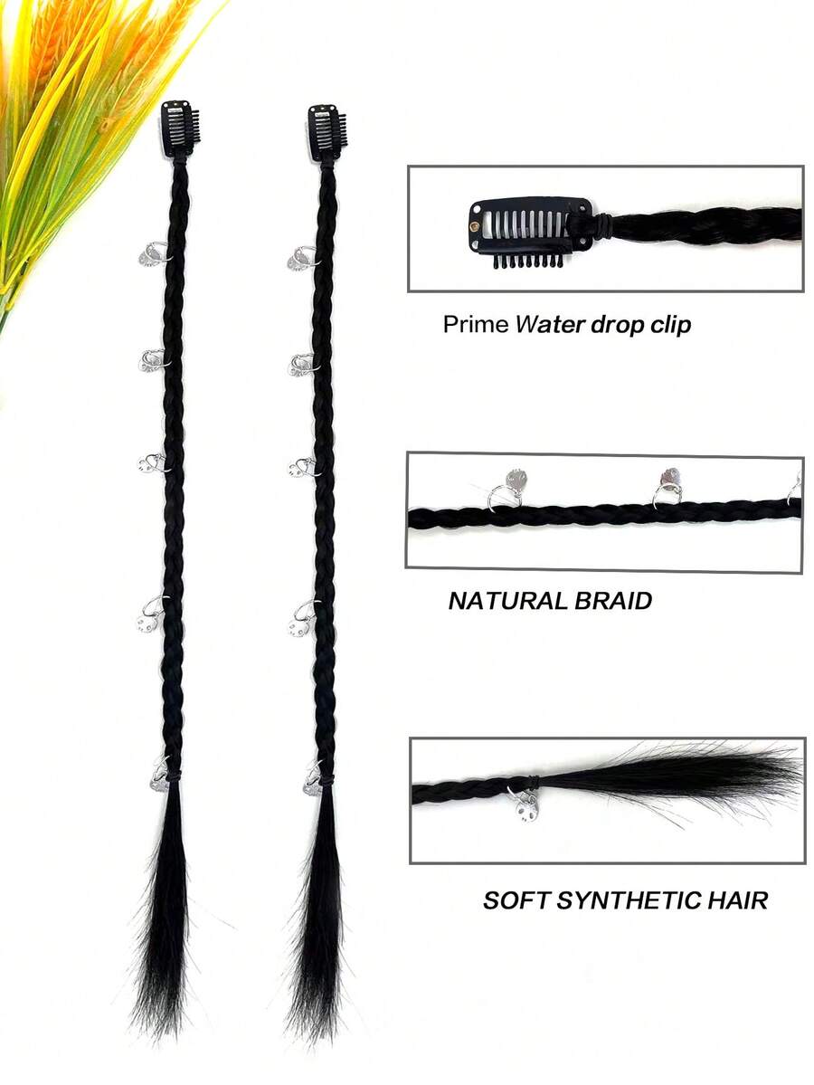 2pcs Black 20 Inch Medium Braiding Clip In Synthetic Hair Extension - Black - View 1