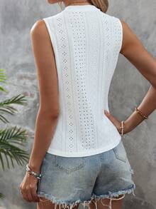 SHEIN LUNE 網眼刺繡紐扣細節背心上衣 - 白色 - 查看 2
