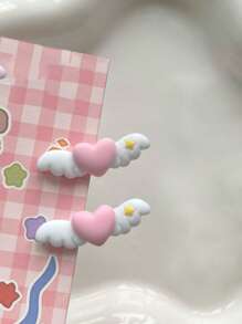 2入組女士心和翅膀裝飾可愛鴨嘴夾適用於頭髮裝飾用品 - 彩色 - 查看 1