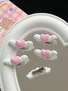 2入組女士心和翅膀裝飾可愛鴨嘴夾適用於頭髮裝飾用品 - 彩色 - 查看 2