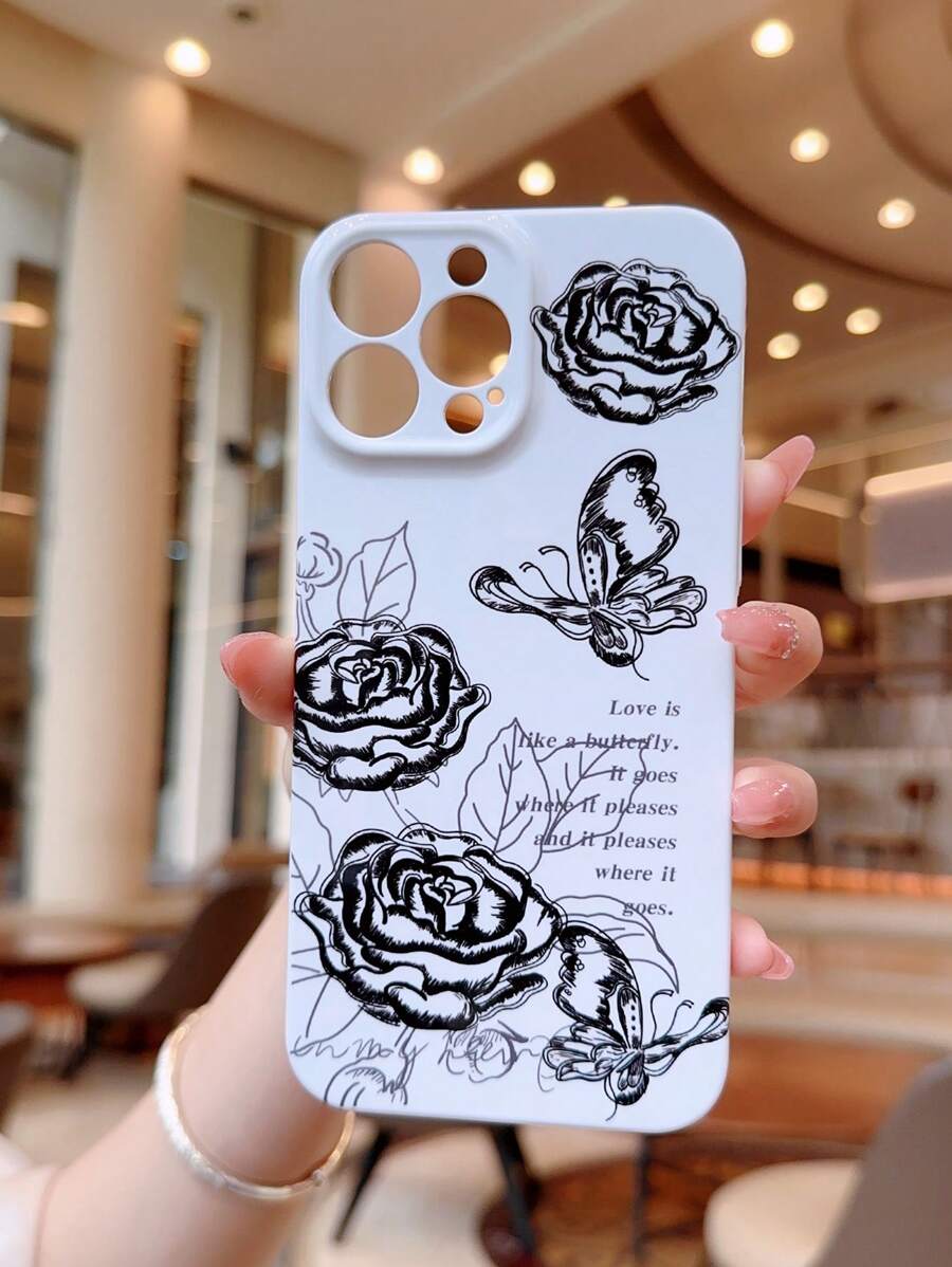 Flower & Butterfly Print Phone Case - Multicolor - View 1