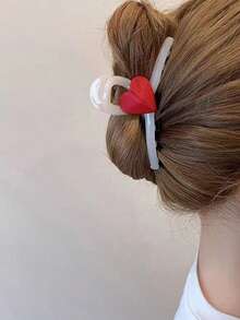 1入組女士字母細節愛心裝飾可愛髮爪適用於頭髮裝飾用品 - 紅色 - 查看 3