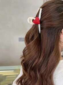 1入組女士字母細節愛心裝飾可愛髮爪適用於頭髮裝飾用品 - 紅色 - 查看 5