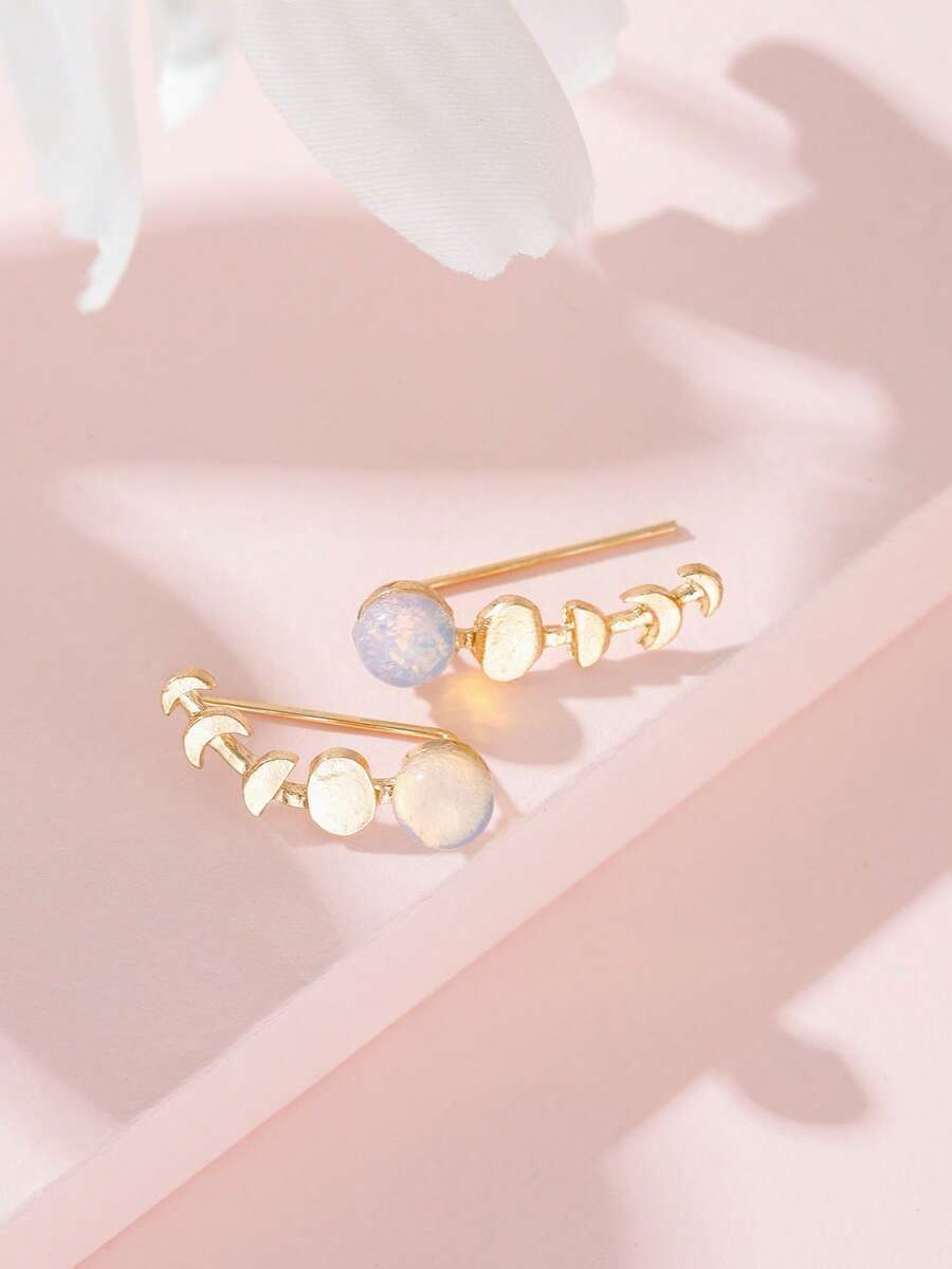Đôi Đá Quý Hình Học Mặt Trăng Hình Mặt Trời Kim Loại Bông Tai Nữ, Trang Sức Thời Trang Tinh Tế Cho Hẹn Hò Quà Tặng - Nhiều màu - Xem 1