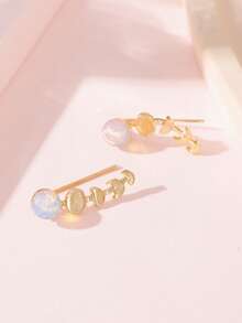 Đôi Đá Quý Hình Học Mặt Trăng Hình Mặt Trời Kim Loại Bông Tai Nữ, Trang Sức Thời Trang Tinh Tế Cho Hẹn Hò Quà Tặng - Nhiều màu - Xem 3