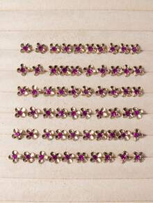 60入組浪漫中式玫瑰紅色的花朵設計小耳環 - 金黃色 - 查看 2