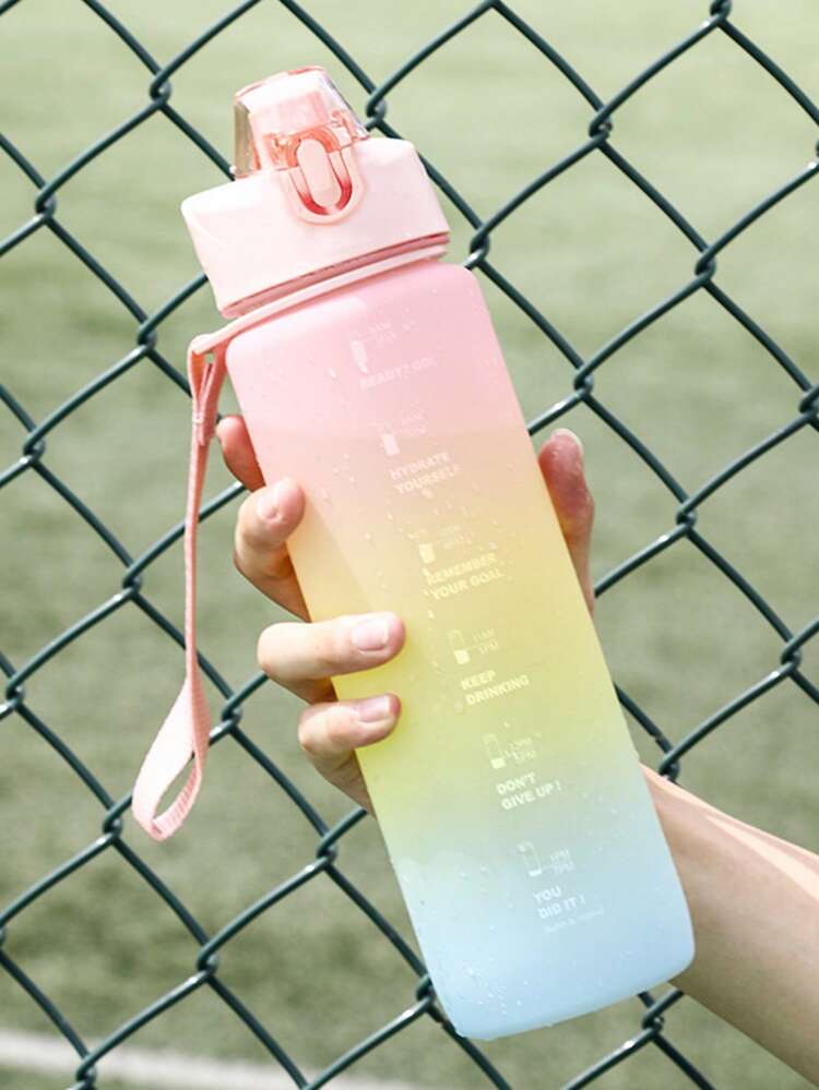 1pc 1000ml PC Water Bottle, Modernist Ombre Letter Graphic Drinking Bottle For Indoor & Outdoor