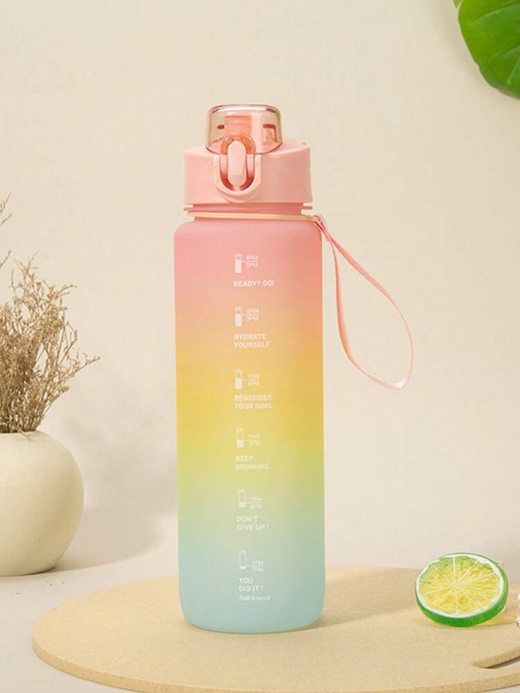 1pc 1000ml PC Water Bottle, Modernist Ombre Letter Graphic Drinking Bottle For Indoor & Outdoor