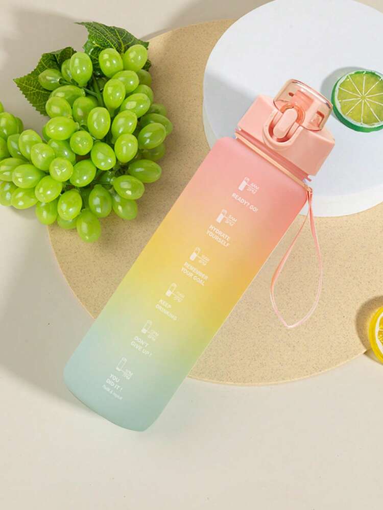 1pc 1000ml PC Water Bottle, Modernist Ombre Letter Graphic Drinking Bottle For Indoor & Outdoor