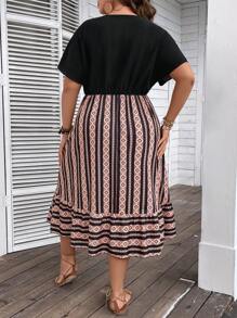 SHEIN LUNE Đầm Plus Size Viên lá sen Trọn gói Hình học Bộ lạc Boho - Nhiều màu - Xem 2