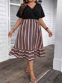 SHEIN LUNE Đầm Plus Size Viên lá sen Trọn gói Hình học Bộ lạc Boho - Nhiều màu - Xem 4