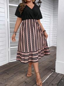 SHEIN LUNE Đầm Plus Size Viên lá sen Trọn gói Hình học Bộ lạc Boho - Nhiều màu - Xem 6