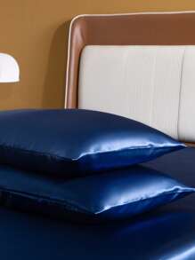 4入组/套素色緞面床單套裝不附帶1入組床墊套和1入組床單和2入組極簡風格織物床單套裝適用於 - 藏蓝色 - 查看 6