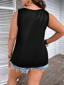 SHEIN LUNE Plus Sunflower Print Tank Top - Black - View 2