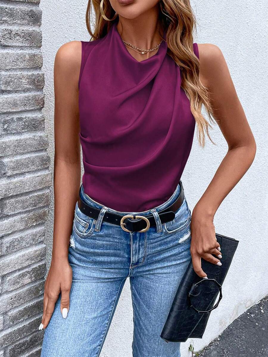 Chiquease Áo sơ mi nữ Vắt màu trơn Thanh lịch - Màu tím - Xem 1