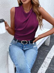 Chiquease Áo sơ mi nữ Vắt màu trơn Thanh lịch - Màu tím - Xem 3