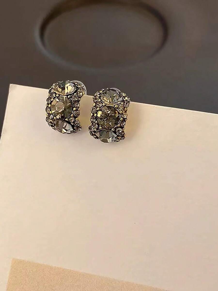 1雙奢華灰色的鑽石幾何寶石耳環 - 深灰色 - 查看 1