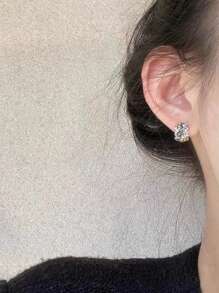 1雙奢華灰色的鑽石幾何寶石耳環 - 深灰色 - 查看 4