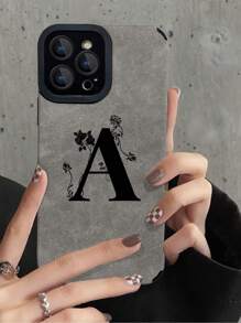 Letter Graphic Anti-fall Phone Case - Grey - View 1