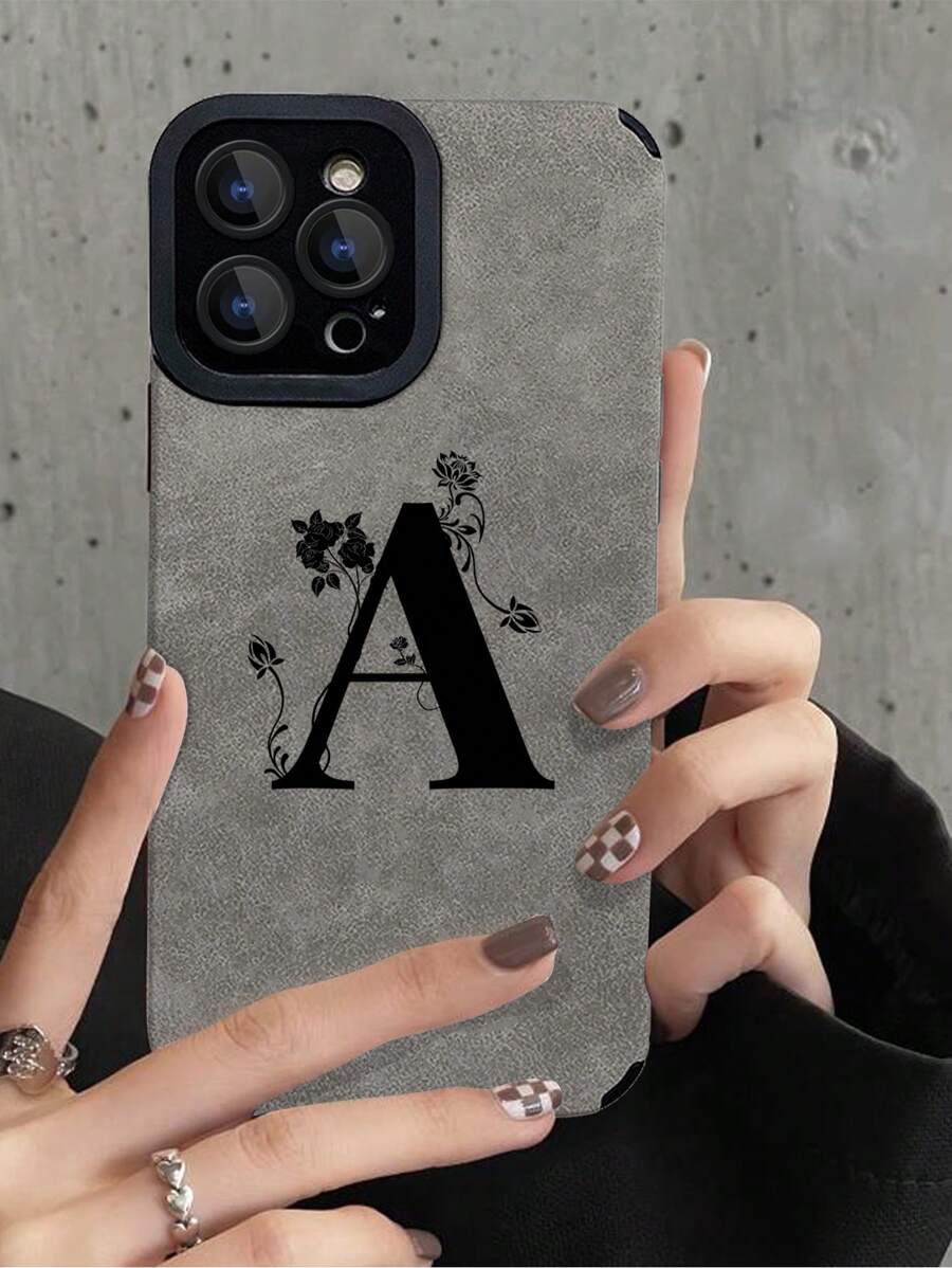 Letter Graphic Anti-fall Phone Case - Grey - View 1
