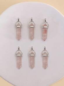 6pcs/set Random Color Natural Stone Hexagonal Column Shaped DIY Jewelry Pendant - Multicolor - View 1