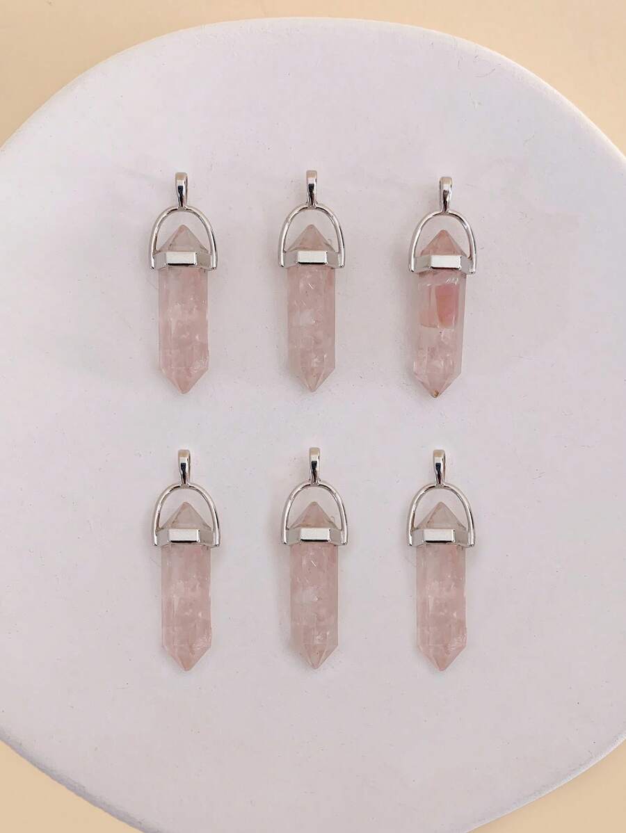 6pcs/set Random Color Natural Stone Hexagonal Column Shaped DIY Jewelry Pendant - Multicolor - View 1