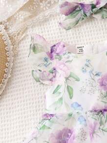 Baby Floral Print Ruffle Trim Dress - Multicolor - View 3