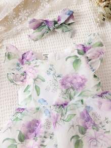 Baby Floral Print Ruffle Trim Dress - Multicolor - View 4