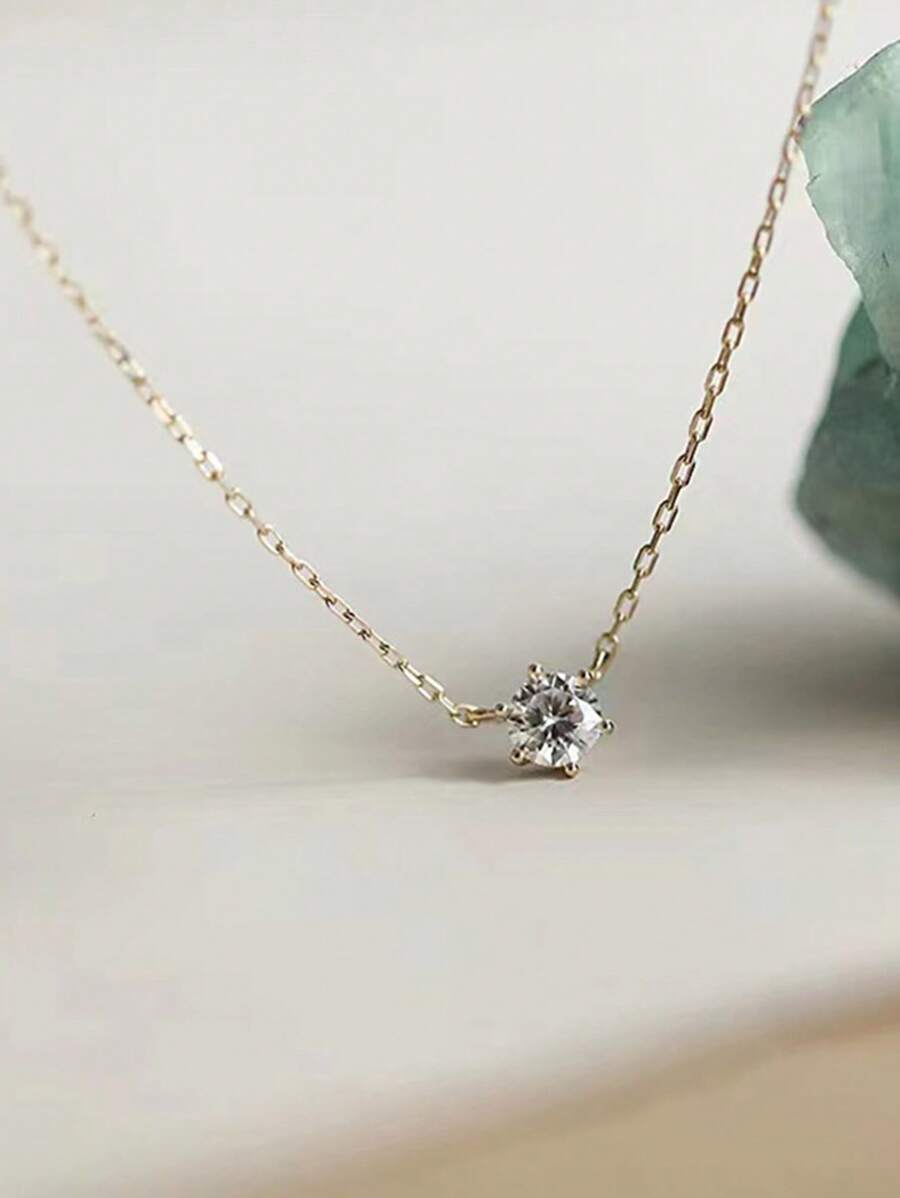 1pc Versatile Single Rhinestone Women's Collarbone Chain Silver Necklace - Yellow Gold - View 1