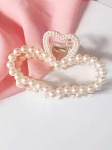 1 Nữ Ngọc Trai Giả Trái Tim Thiết Kế Vuốt Tóc Thời Trang Trang Trí Tóc - trắng - Xem 1