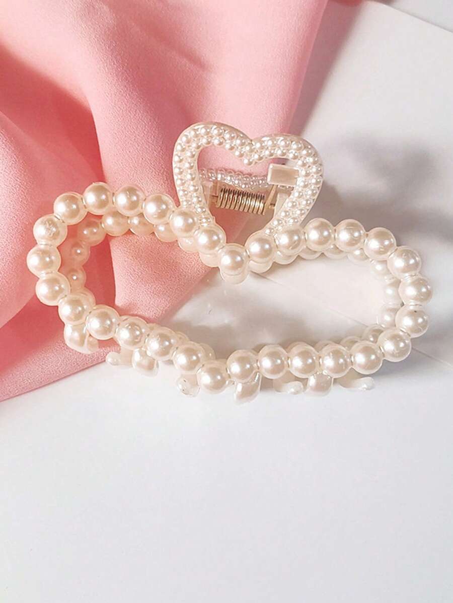 1 Nữ Ngọc Trai Giả Trái Tim Thiết Kế Vuốt Tóc Thời Trang Trang Trí Tóc - trắng - Xem 1