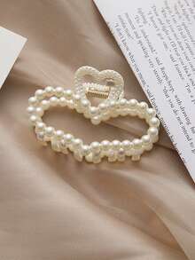 1 Nữ Ngọc Trai Giả Trái Tim Thiết Kế Vuốt Tóc Thời Trang Trang Trí Tóc - trắng - Xem 4