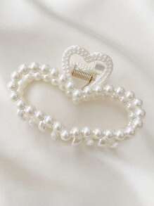 1 Nữ Ngọc Trai Giả Trái Tim Thiết Kế Vuốt Tóc Thời Trang Trang Trí Tóc - trắng - Xem 6