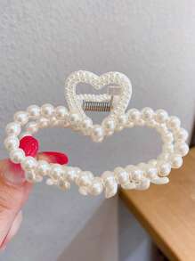 1 Nữ Ngọc Trai Giả Trái Tim Thiết Kế Vuốt Tóc Thời Trang Trang Trí Tóc - trắng - Xem 7